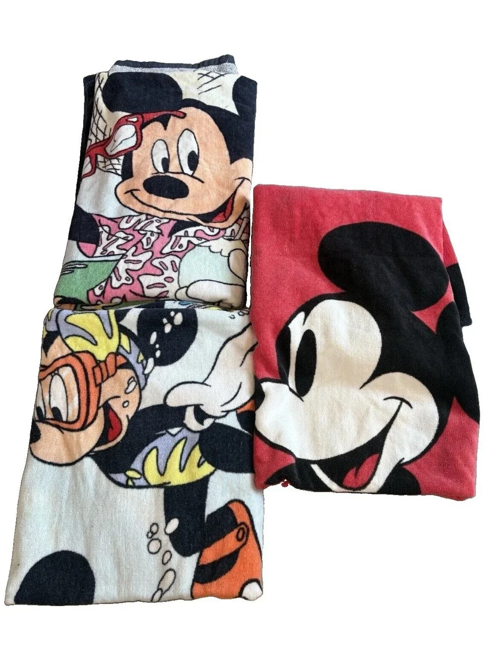 3 Vintage Disney Mickey Minnie Mouse Beach Towels Hawaii Retro Collectible Pool